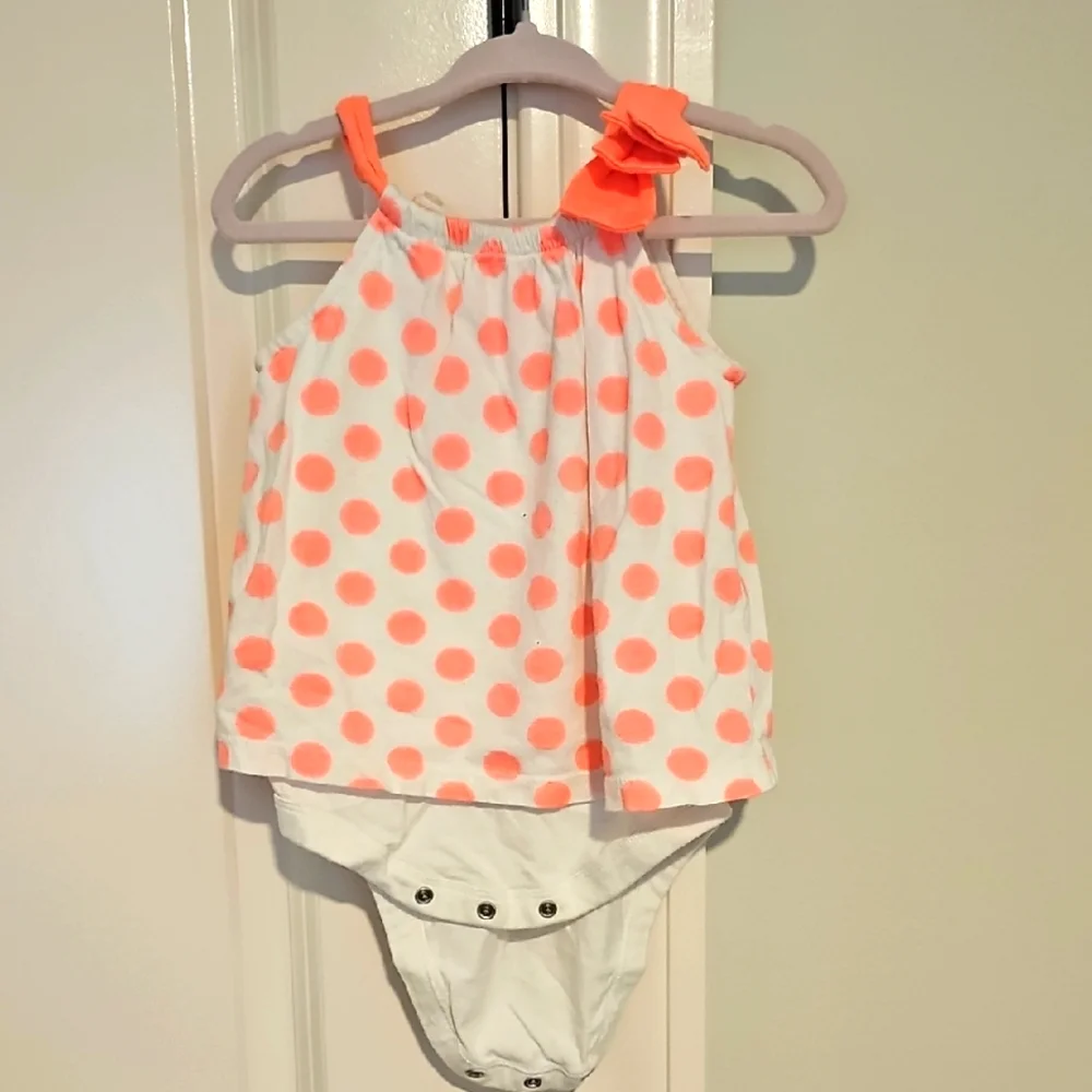 Neon coral gap 12-18m Polka Dot Baby onesie dress with Bow